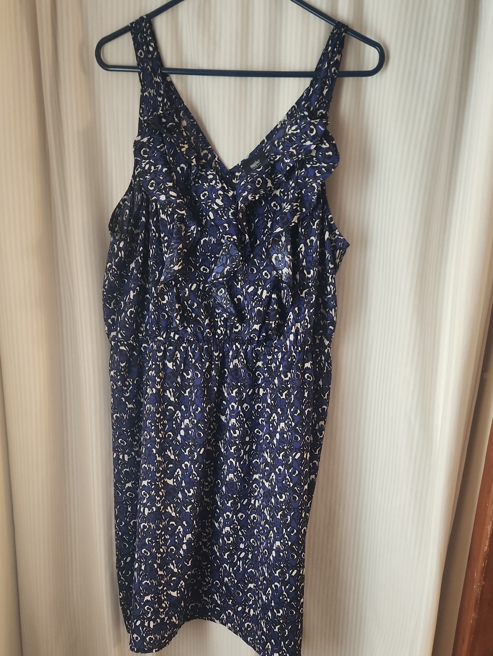 Navy & White Printed Ruffle  Midi Dress